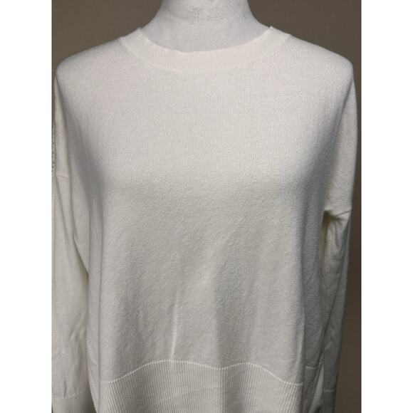 Calia Women's Pointelle Long Sleeve in Creamy White Sz M Boxy Side Slits Cropped - Picture 2 of 15
